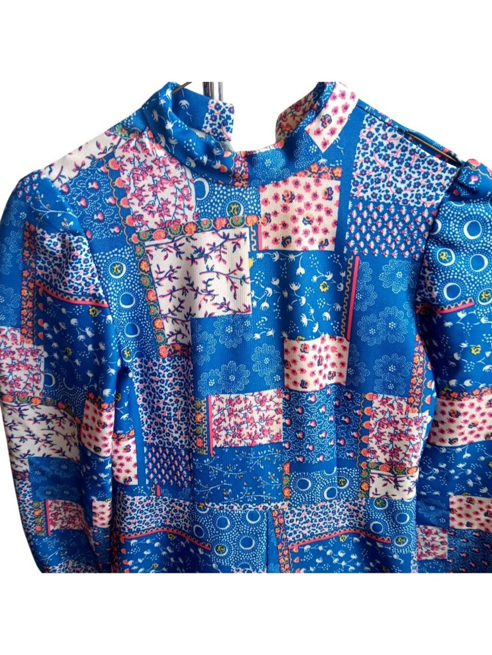 XS True Vintage Prairie Dress 70s Patchwork Maxi Dress Ruffled Disco Print 1970s